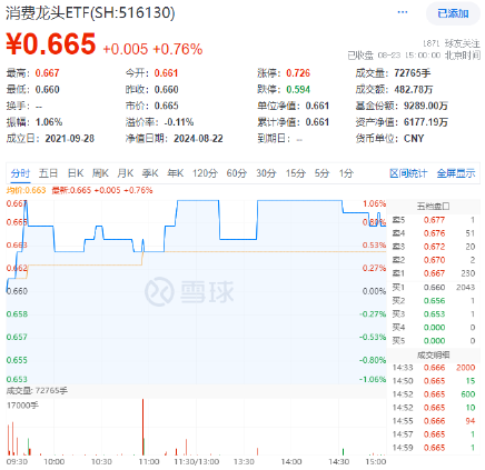 大消費(fèi)全天強(qiáng)勢(shì)，消費(fèi)龍頭ETF（516130）盤中上探1.06%！細(xì)分板塊利好頻現(xiàn)！  第1張