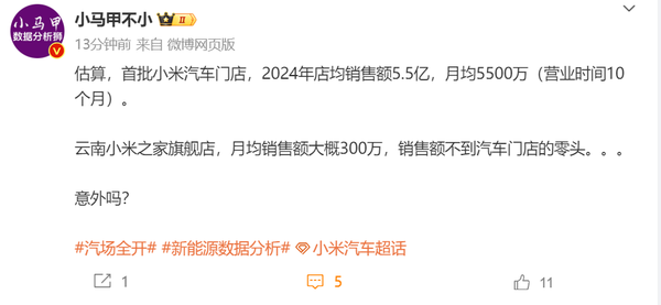 博主估算：首批小米汽車門店今年店均銷售額將達(dá)5.5億  第2張